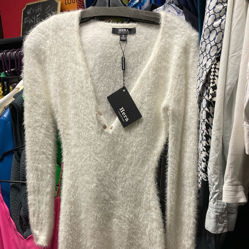 NWT white fuzzy jumpsuit